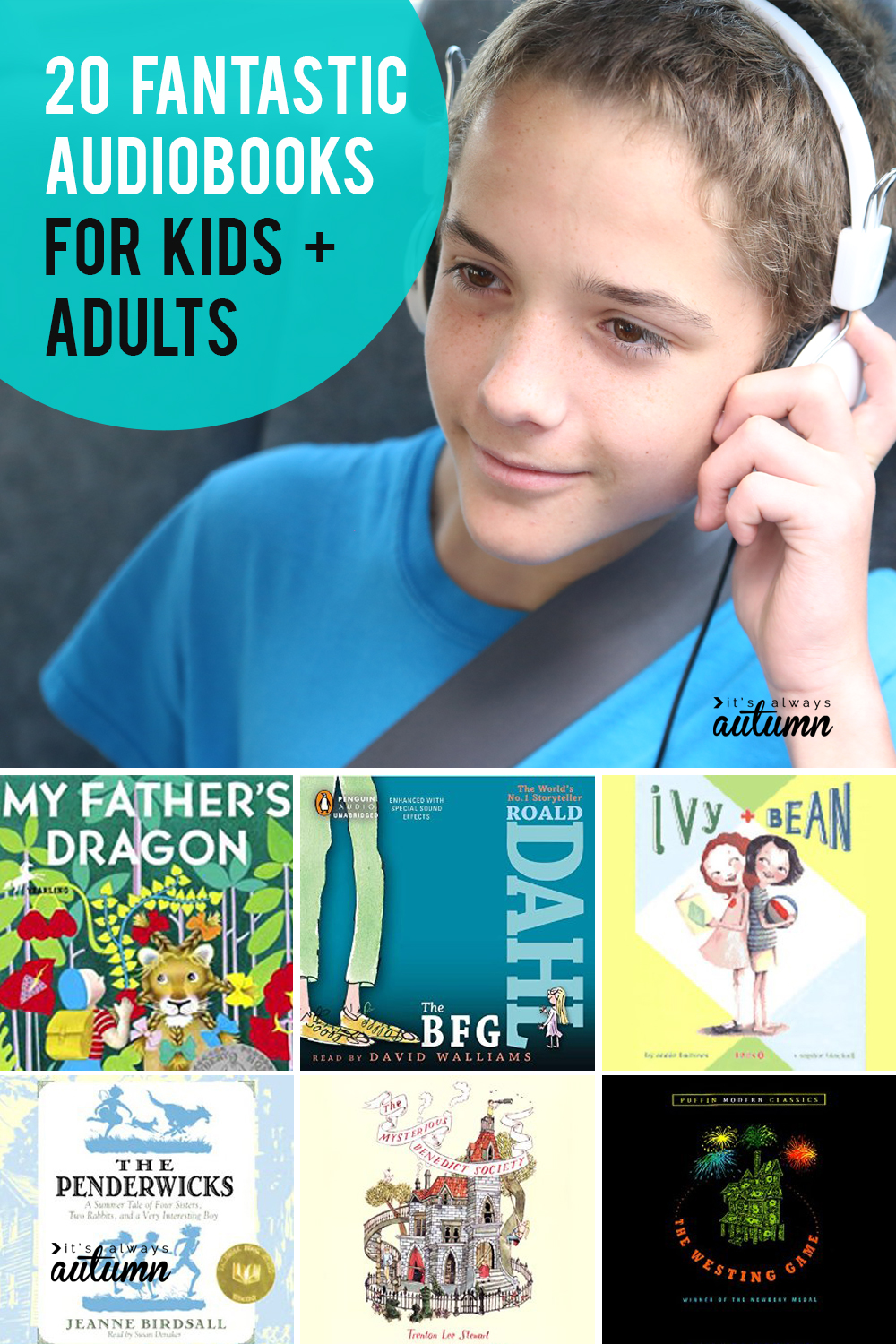 20 fantastic audiobooks to listen to on your next road trip! Audiobooks for kids, teens, and adults.