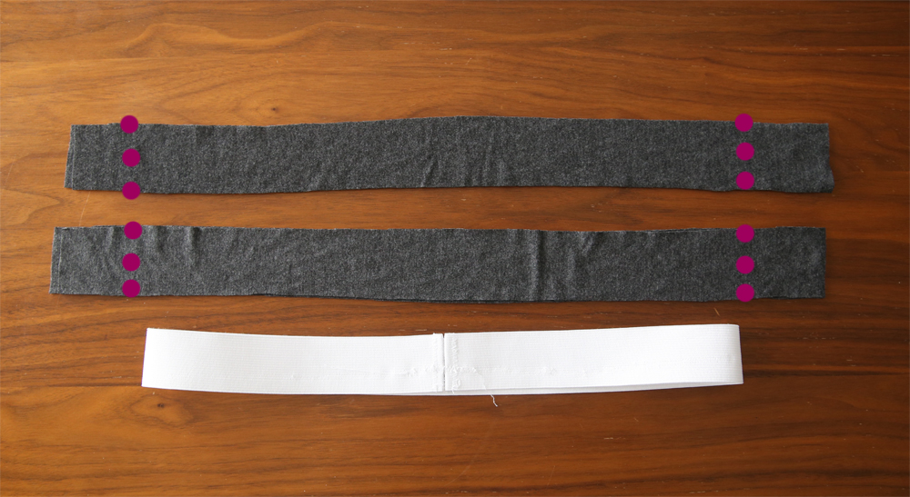 Long strips of fabric for waistband and elastic waistband