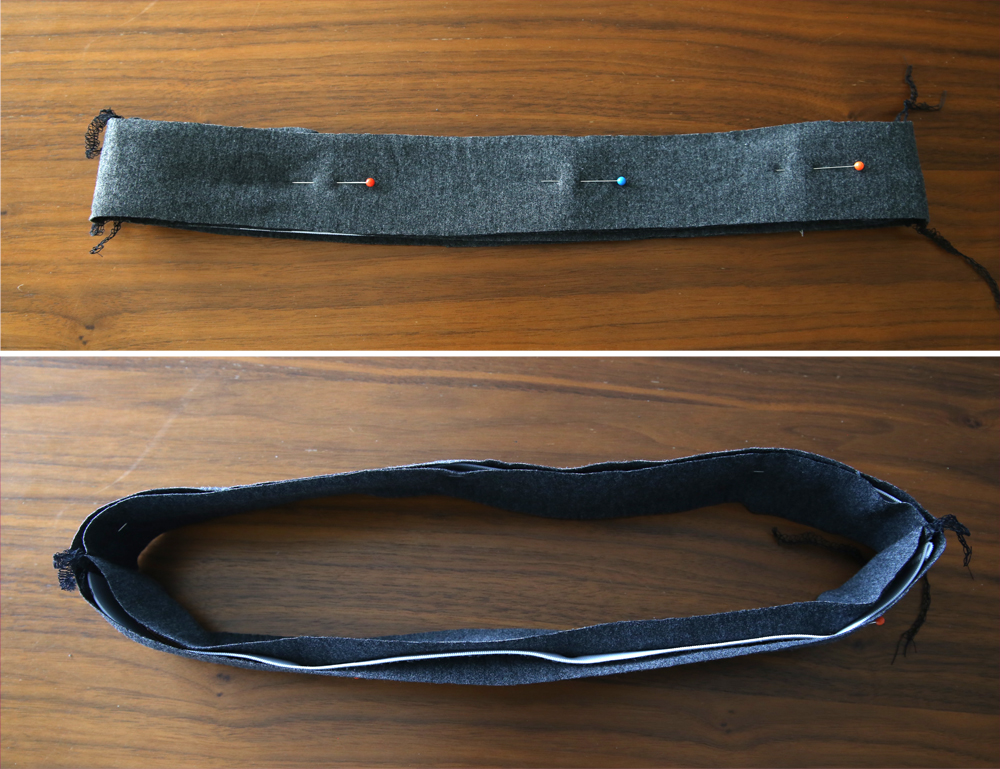 Elastic sandwiched inside waistband pieces