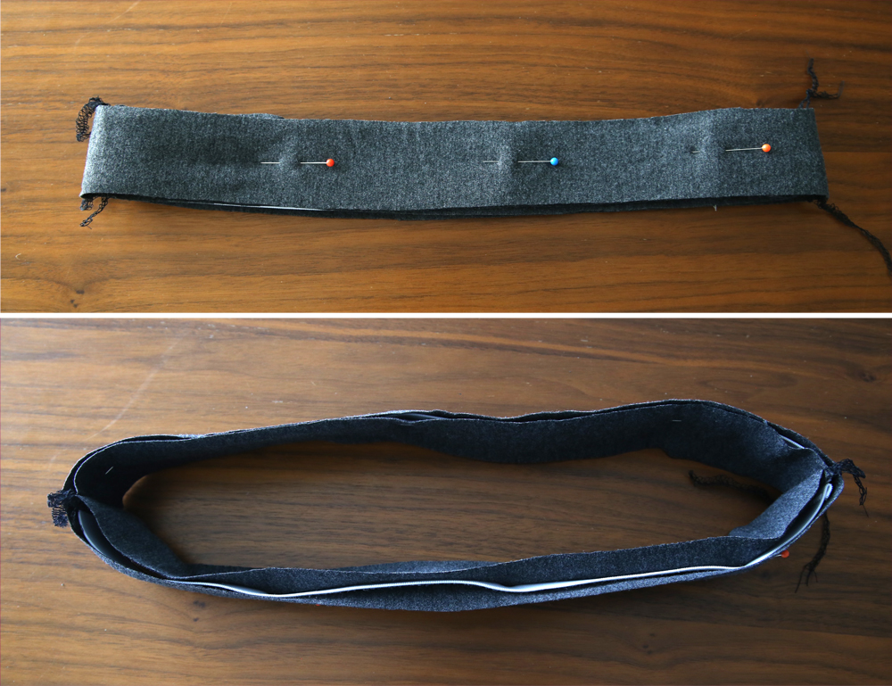 Elastic sandwiched inside waistband pieces