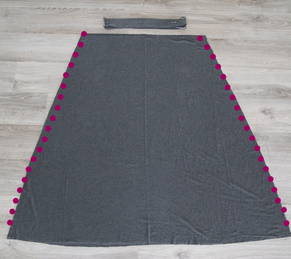 Skirt with side seams marked