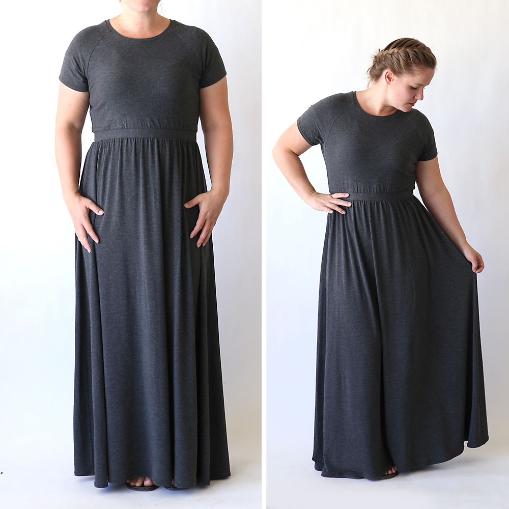 Great tutorial for how to sew this beautiful tee shirt maxi dress for women using a free tee shirt pattern. Easy sewing tutorial.