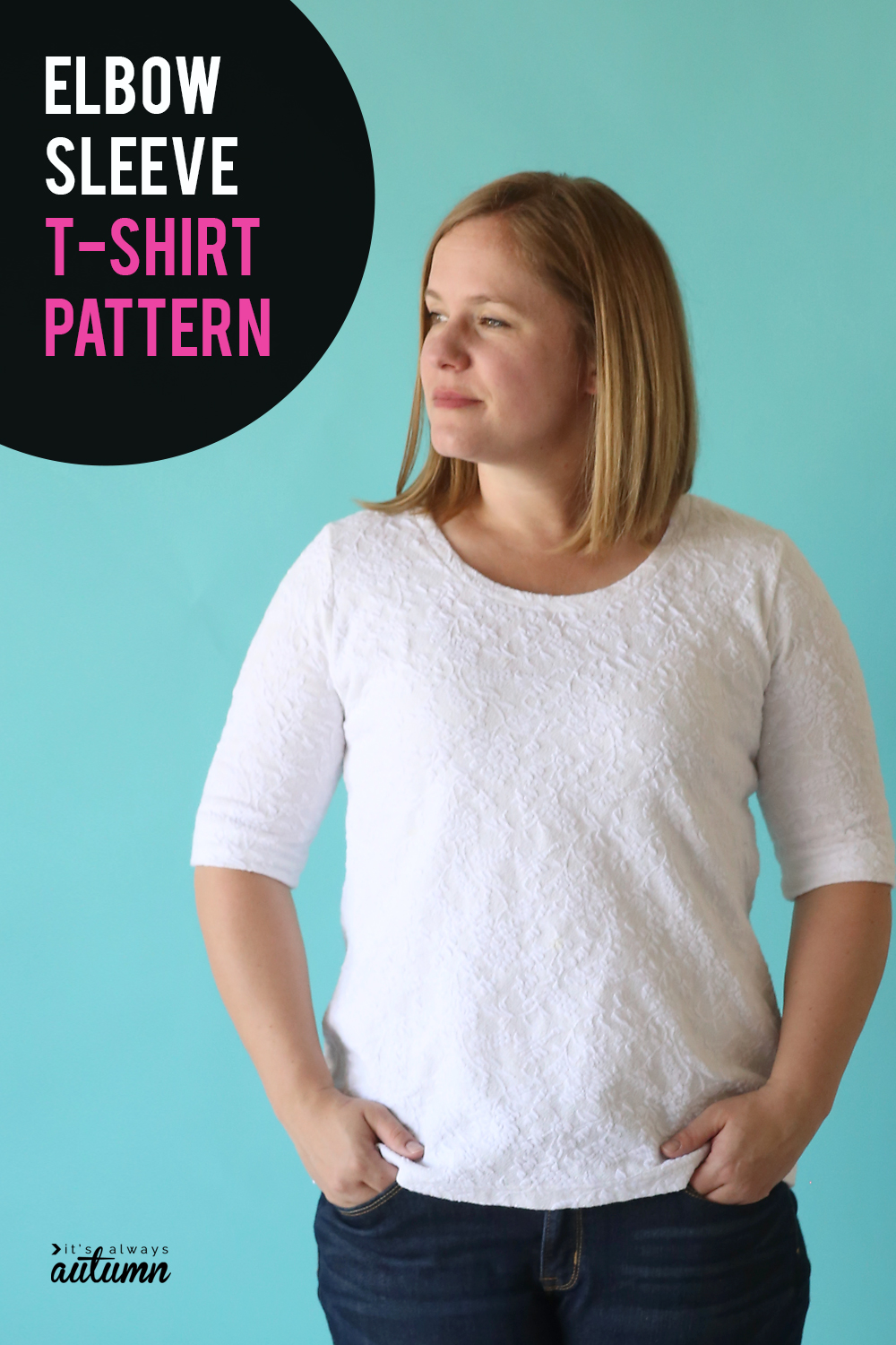 Learn how to sew a classic t-shirt with flattering elbow length sleeves with this sewing pattern and tutorial.