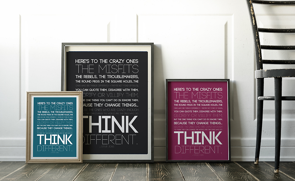 Quote prints in different size frames