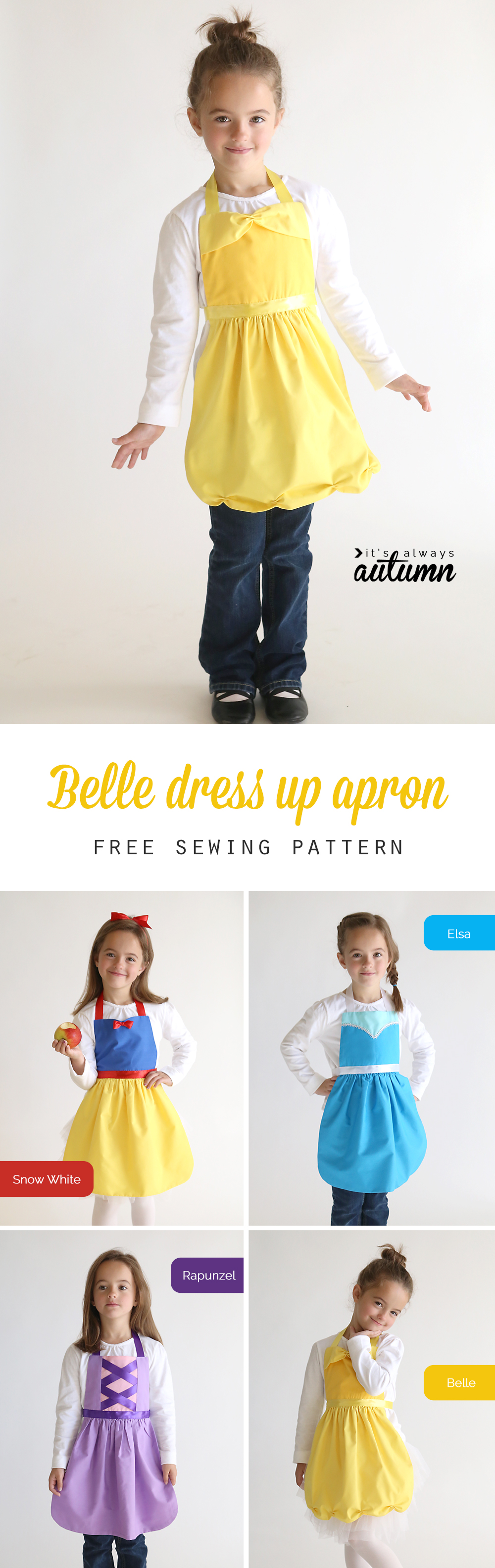 free sewing pattern for Belle princess dress up apron It s