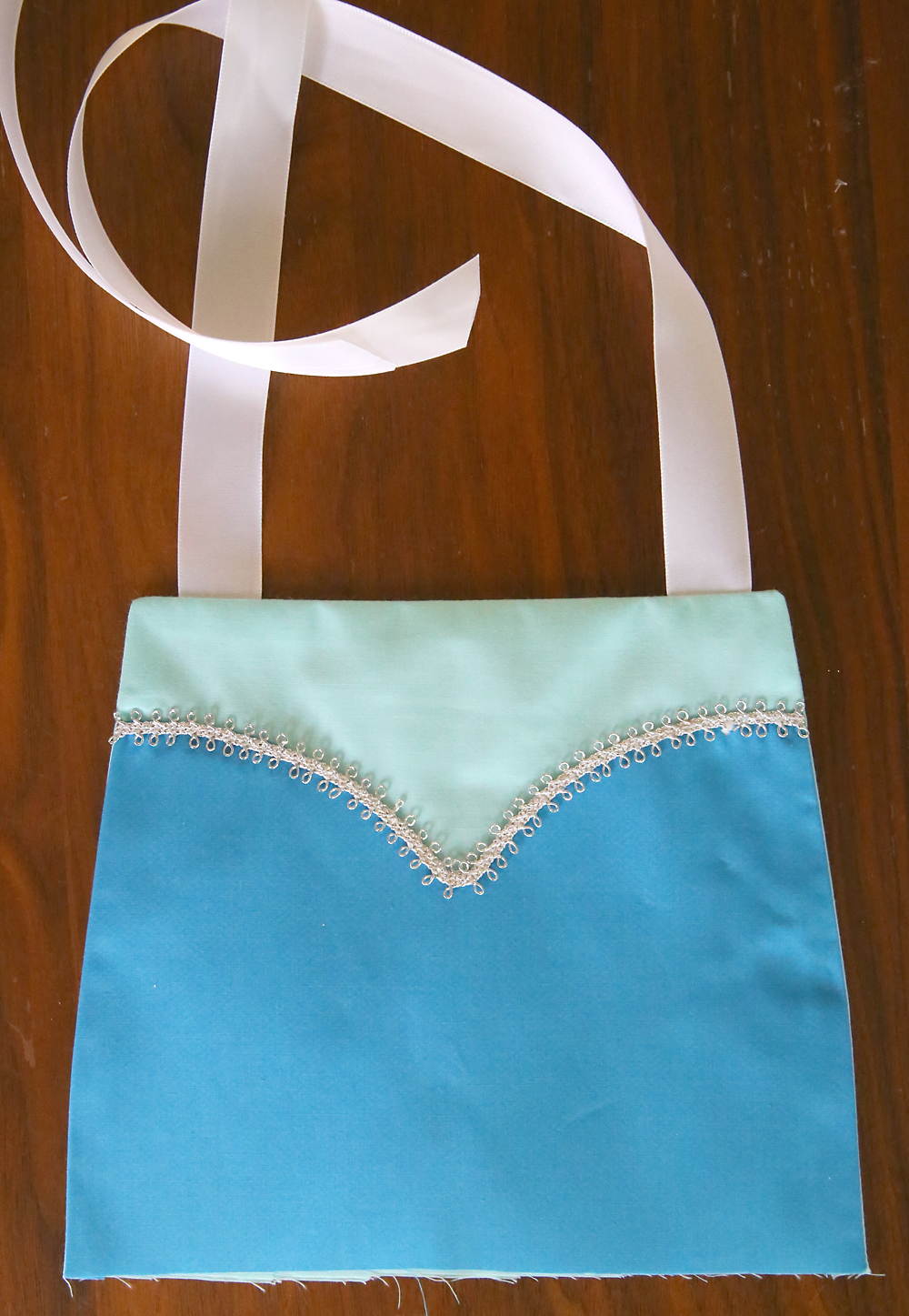 Dress up apron bodice completed, with shoulder straps attached