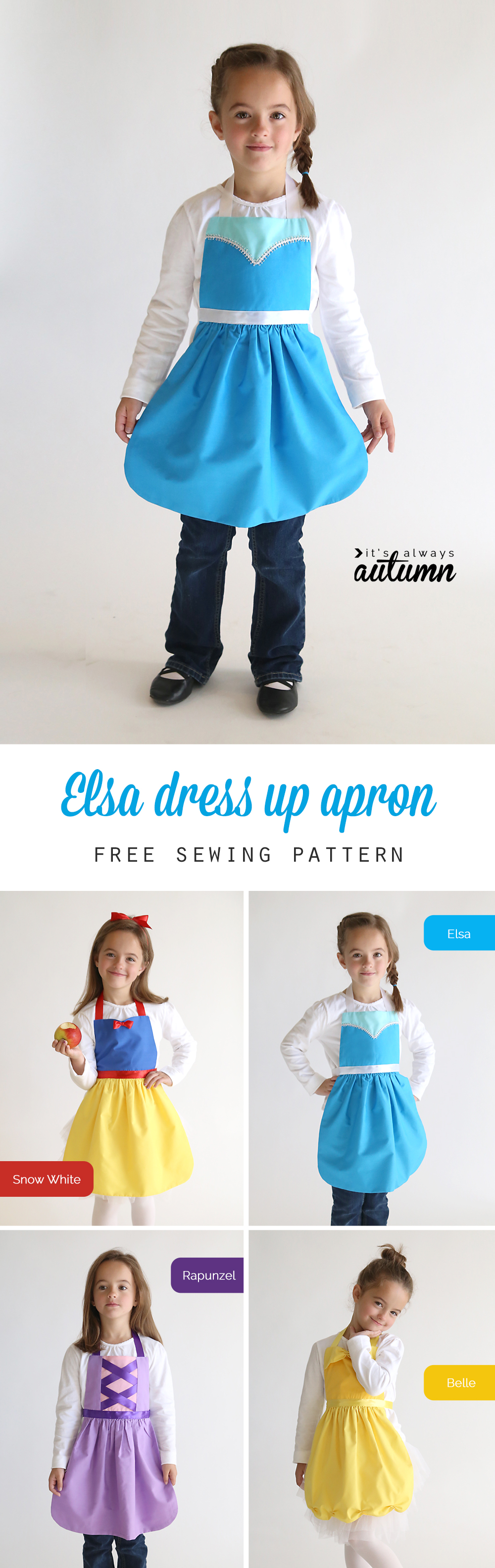 free sewing pattern for Elsa dress up apron - It's Always Autumn