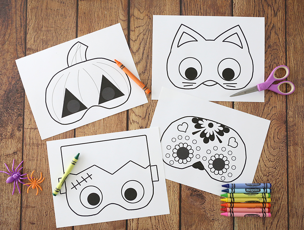 Printable Halloween mask templates with crayons