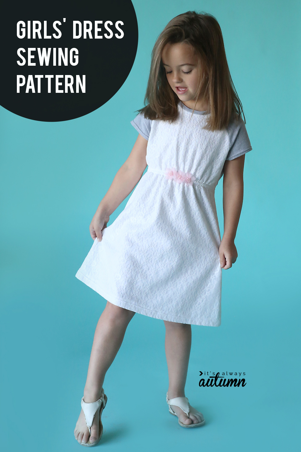 Click through for the free sewing pattern for this cute girls' dress.