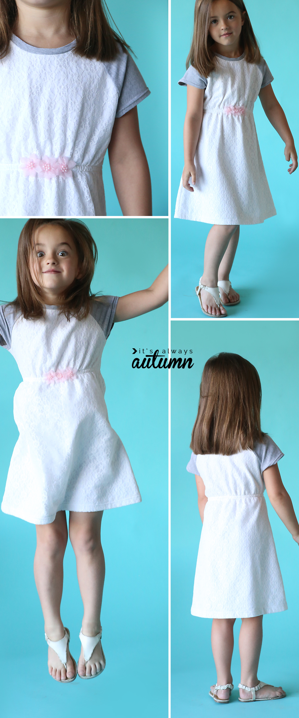 A little modeling a play dress made from a free pdf sewing pattern