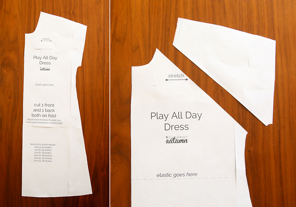 Play all day dress pattern; pattern sliced from neckline to underarm to make raglan sleeve