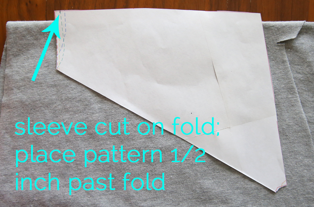Raglan sleeve pattern cut on fold of fabric