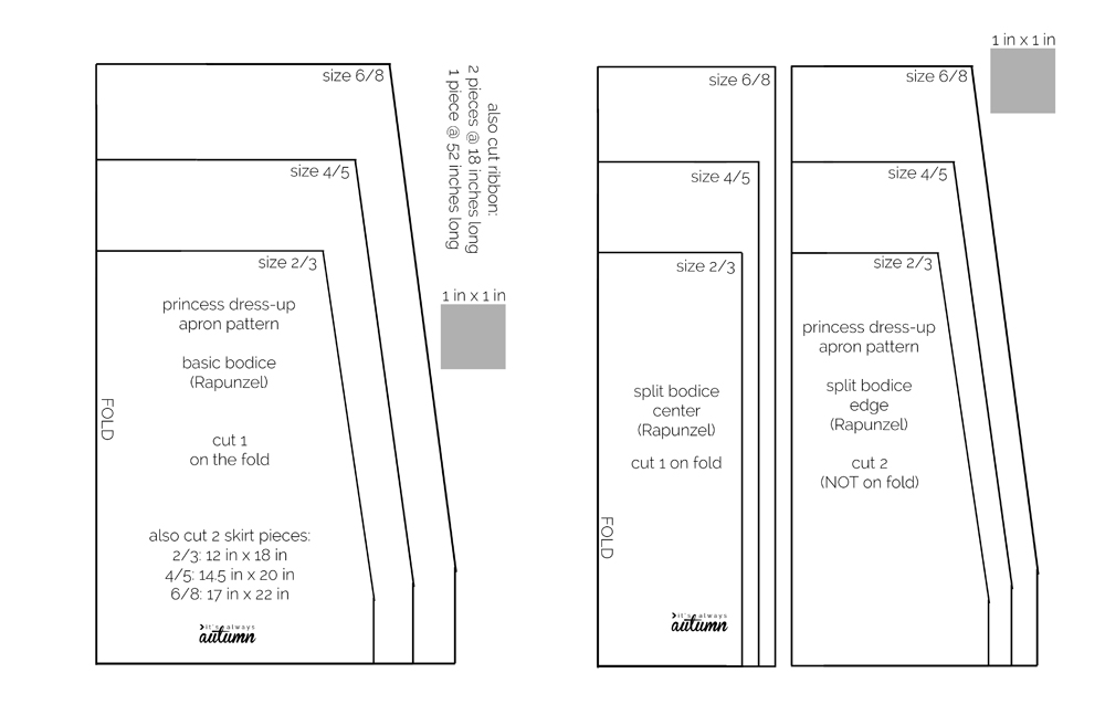 Rapunzel dress up apron pdf sewing pattern