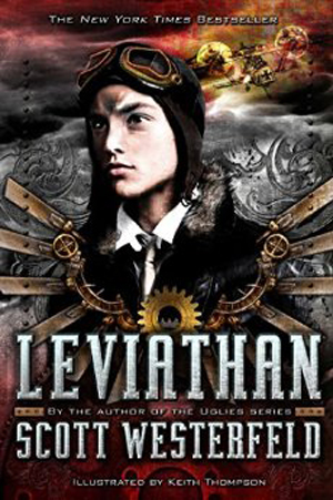 Leviathan book cover, with boy dressed as pilot