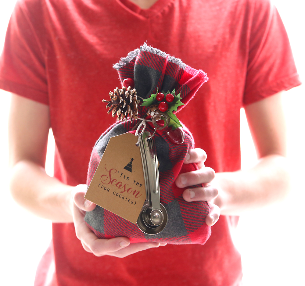 Boy holding cookie mix gift sack