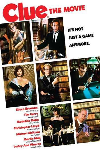 Movie cover for Clue: photos of different characters in old fashioned dress