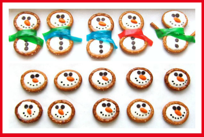 Pretzel snowman treats for Christmas