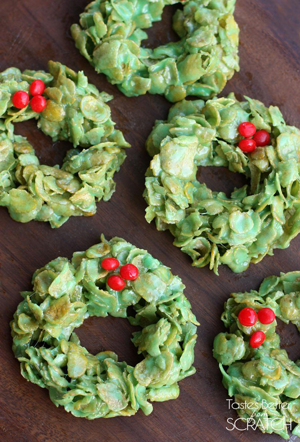 Christmas treat wreaths made from cornflakes