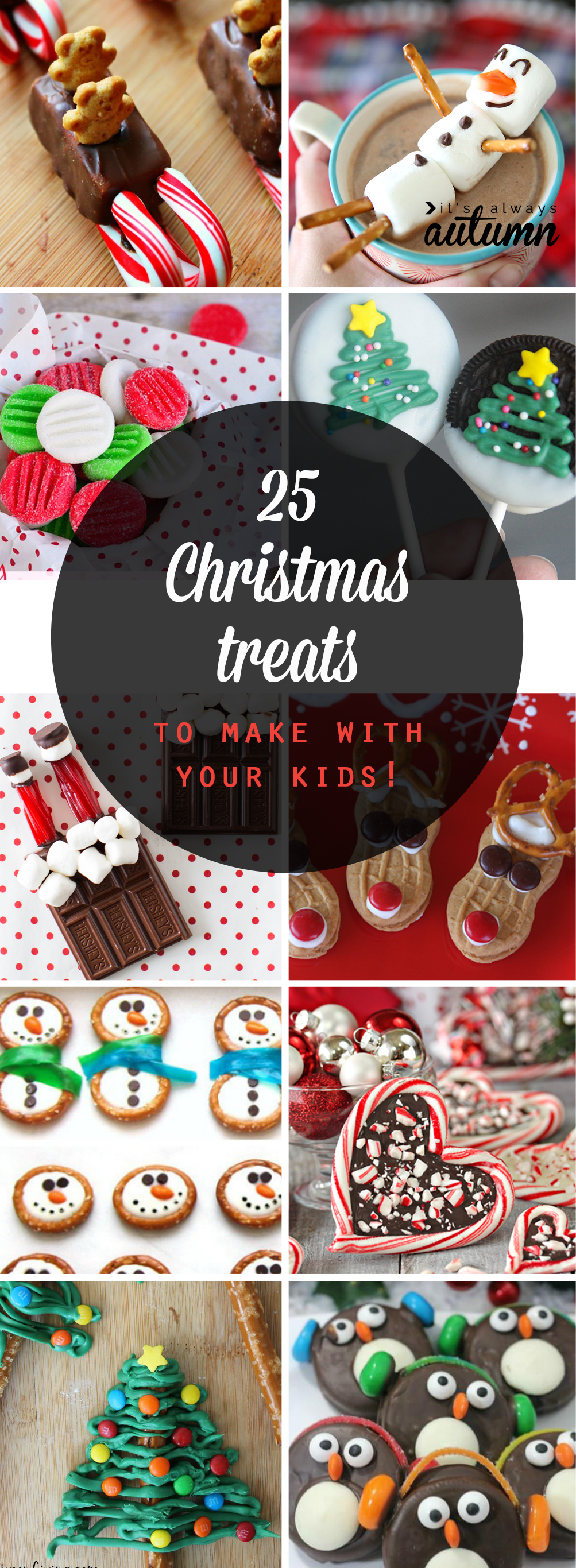 Collage of 25 Christmas treats to make with your kids