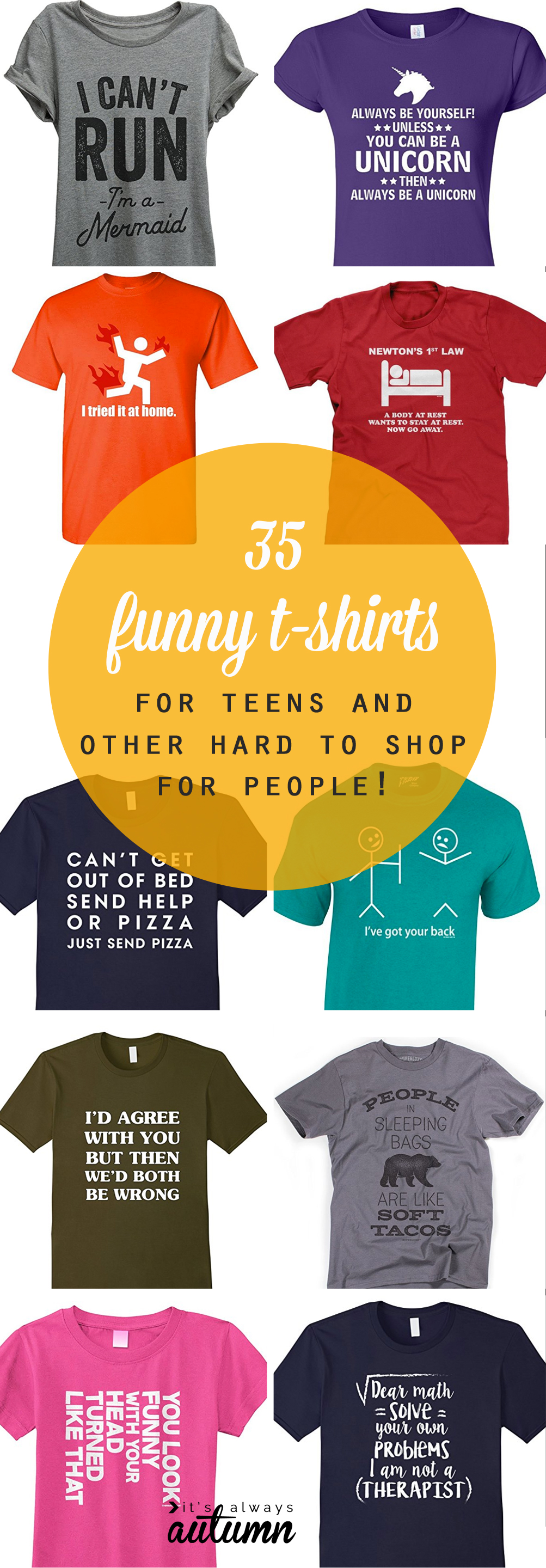 collage of funny t-shirts for teens