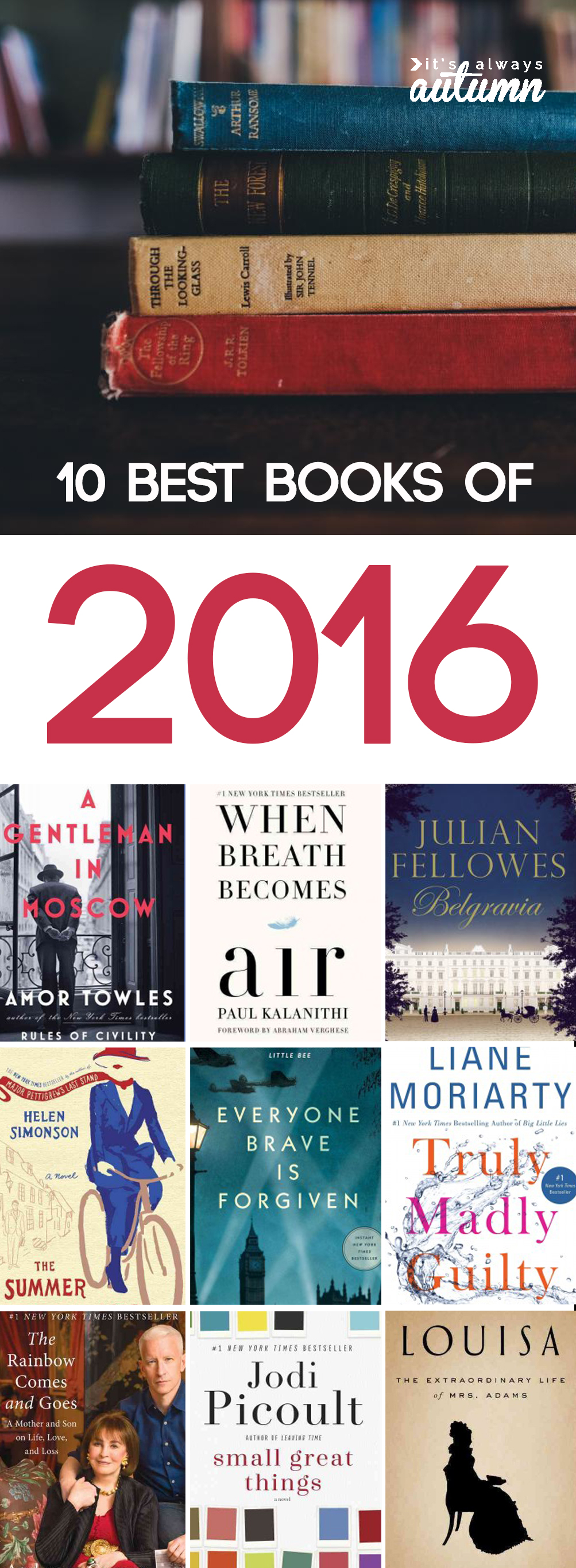 stack of books; collage of book covers and words 10 best books of 2016