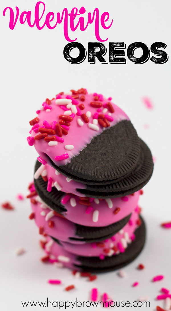 Oreos dipped in pink chocolate and sprinkles