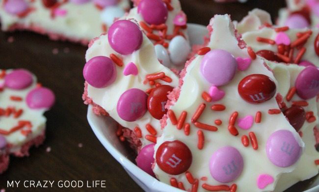 Valentine\'s Day candy with pink M&Ms