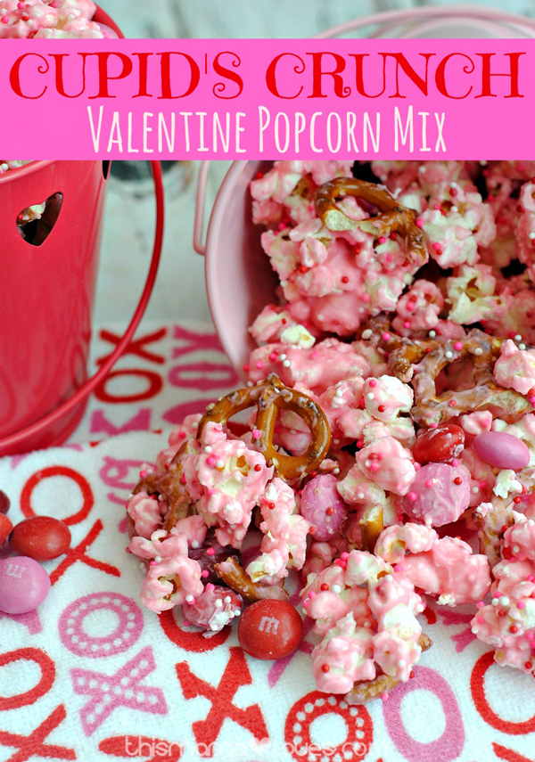 A box filled with Valentine popcorn mix