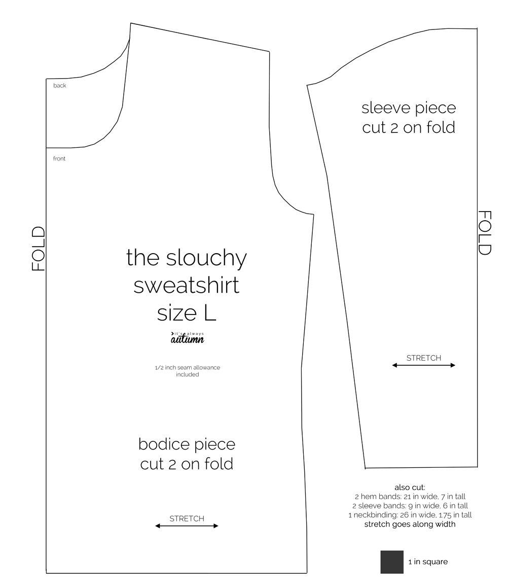 Slouchy sweatshirt pdf sewing pattern diagram