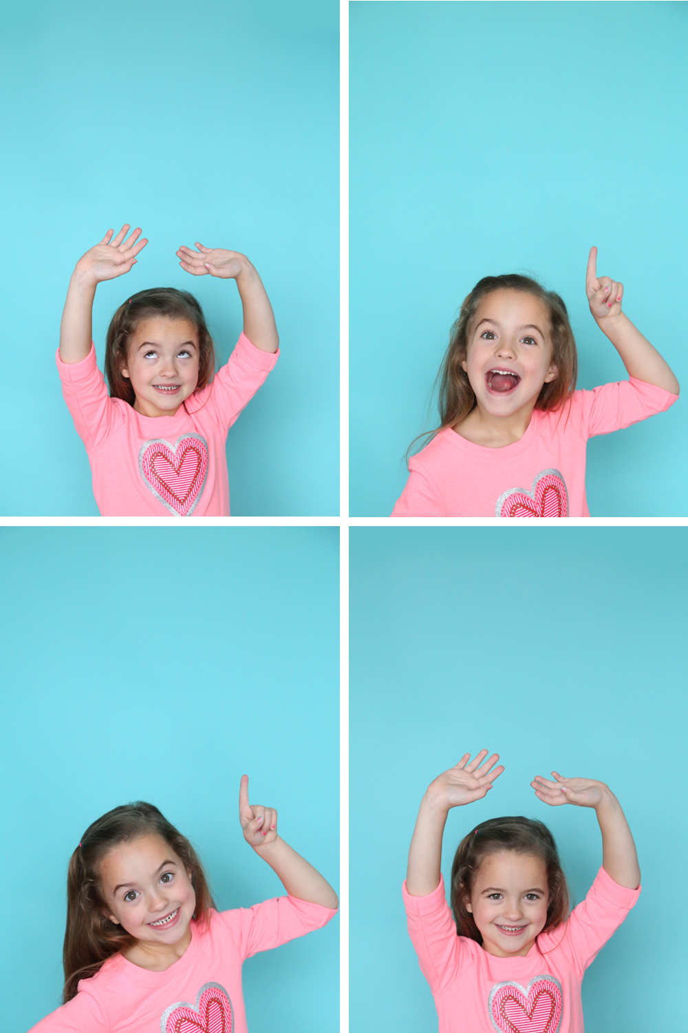 Photos of a little girl with her arms above her head