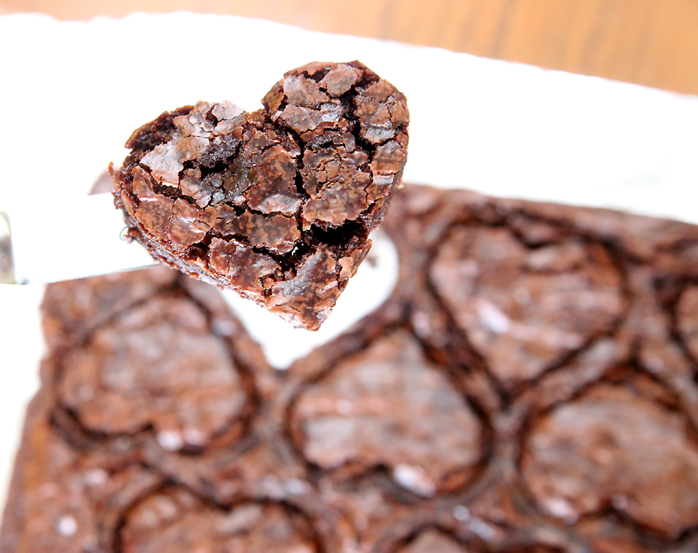 A brownie cut into a heart shape