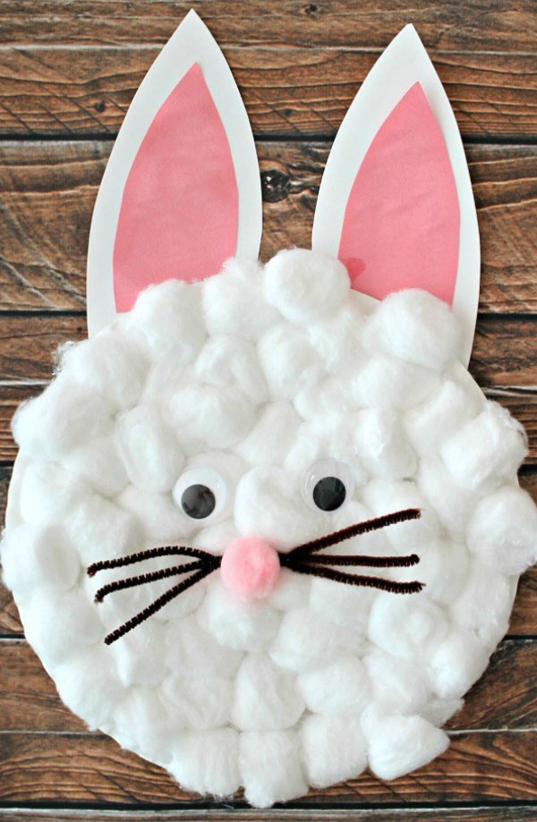Paper plate Easter bunny craft using cotton balls