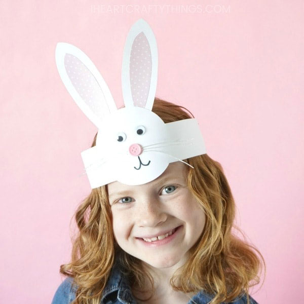 Girl wearing a paper bunny headband