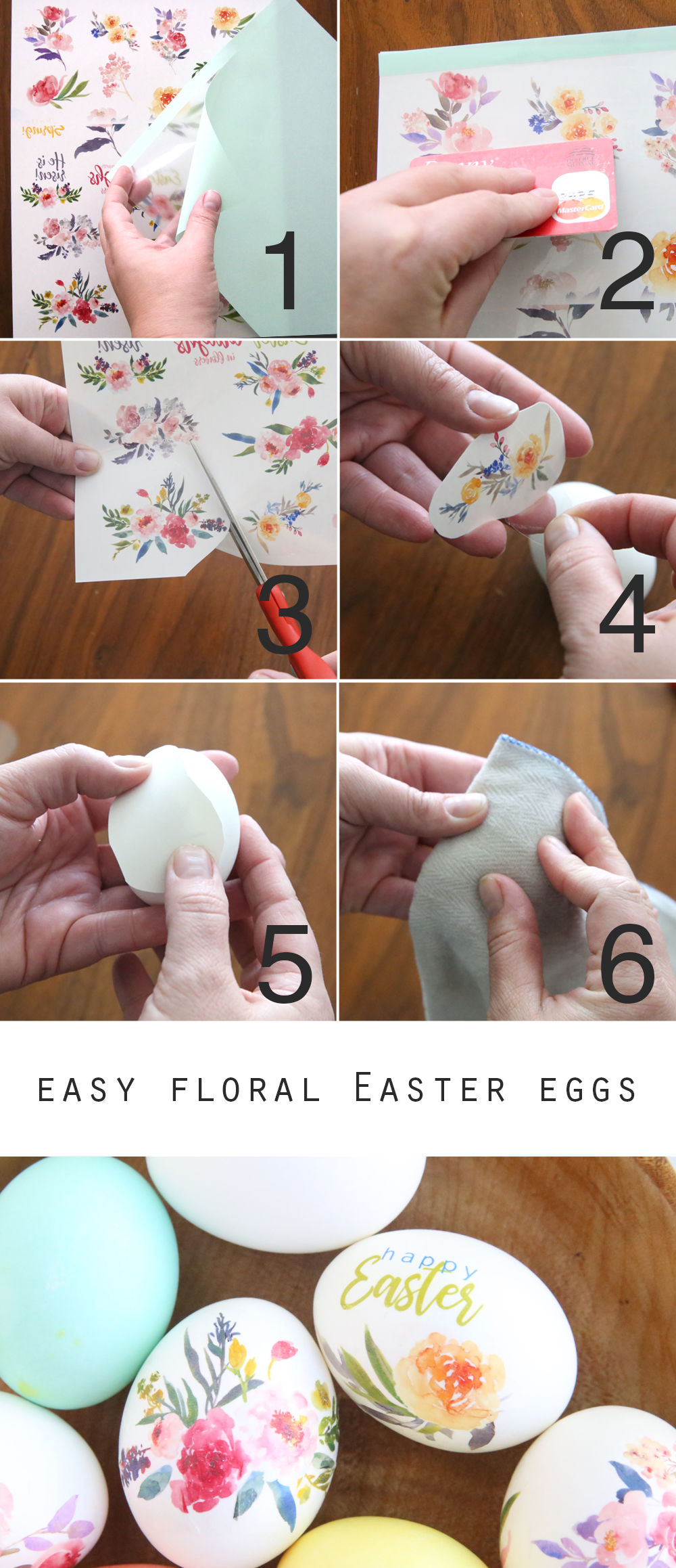 Applying floral temporary tattoos on eggs