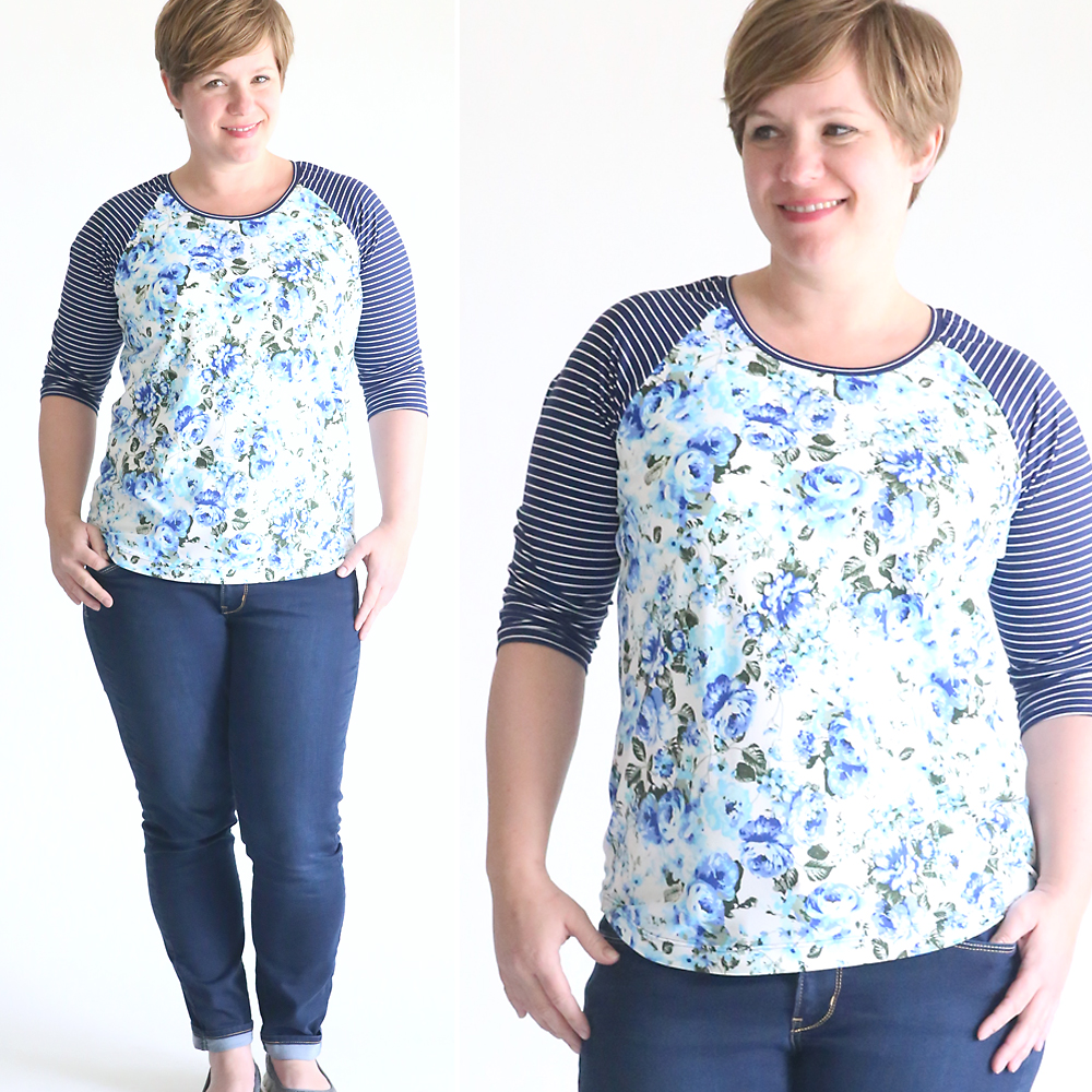Learn how to sew a raglan sleeve (baseball) tee shirt with this easy sewing tutorial and free pdf sewing pattern in women's size large.