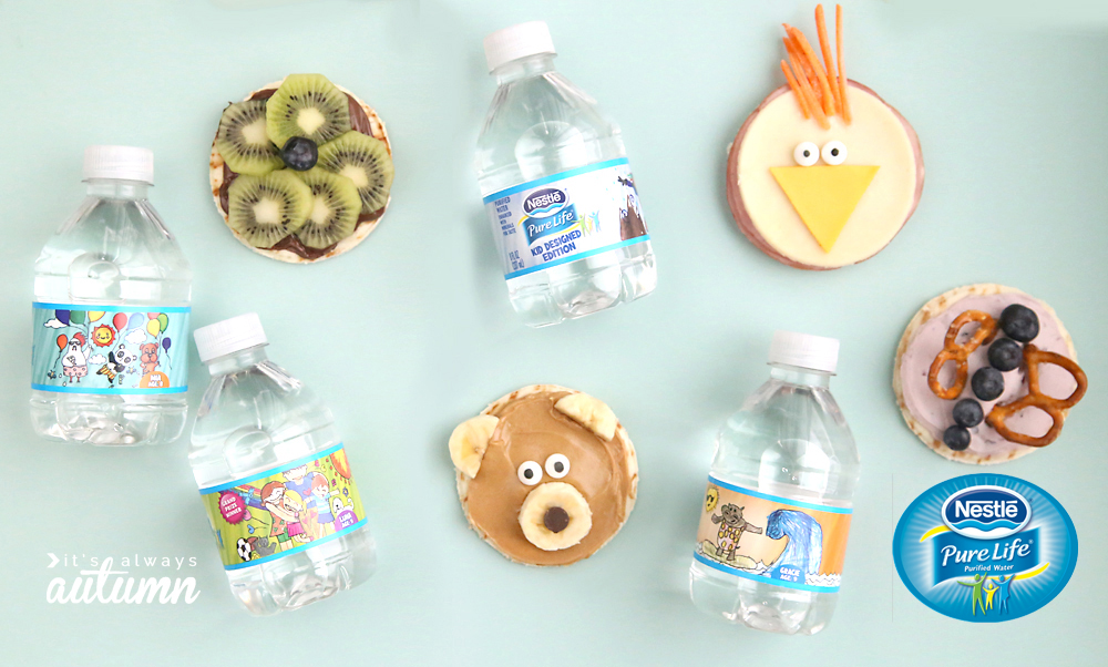 Silly decorated snacks for kids and water bottles