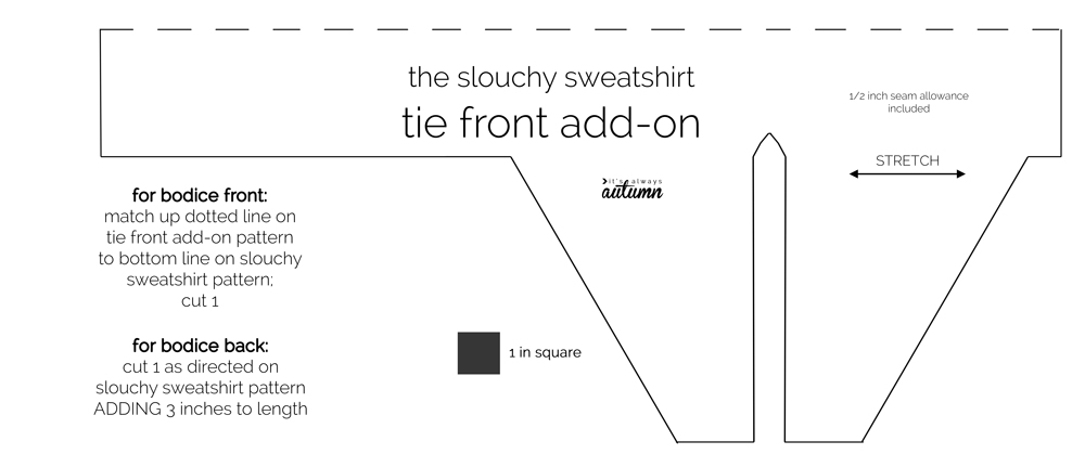 Slouchy sweatshirt tie front add-on sewing pattern