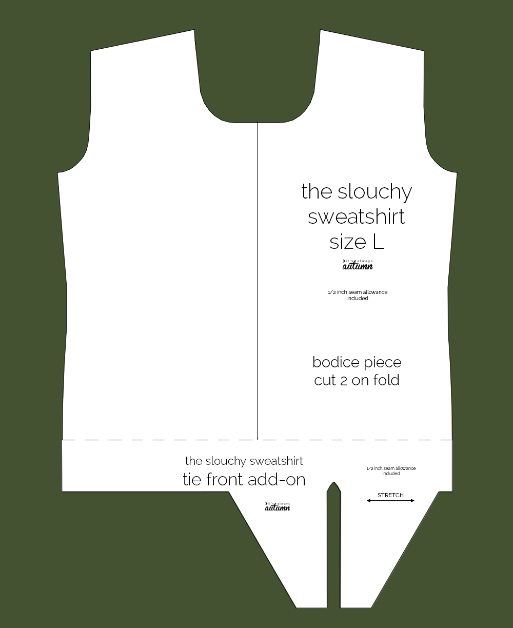 Slouchy sweatershirt pdf sewing pattern with tie front add on