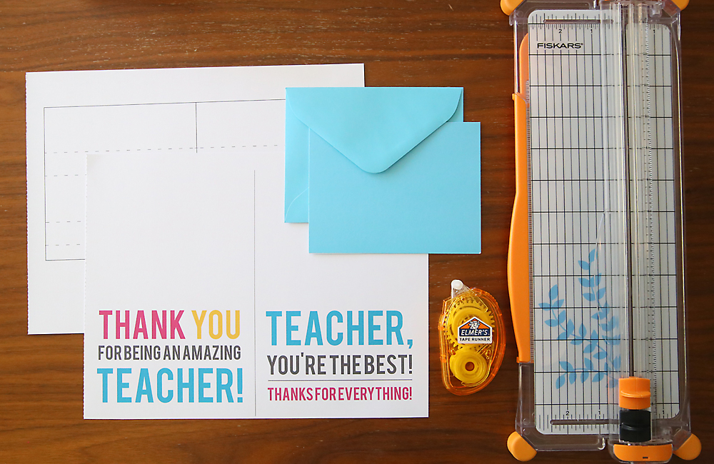 Printable templates for pop up teacher gift card holder, envelopes, paper trimmer, adhesive