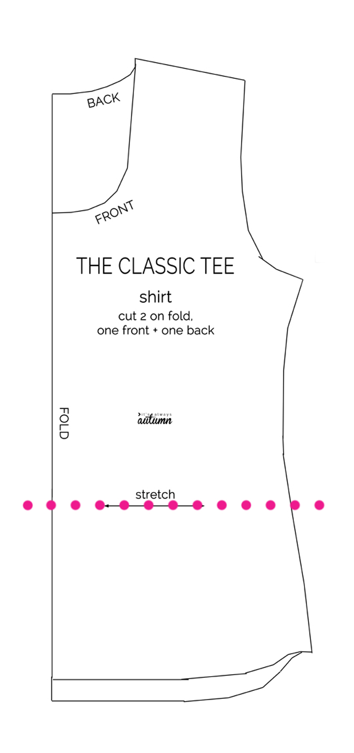 The Classic Tee Shirt sewing pattern marked at the waistline