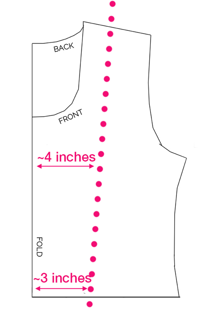 Classic t-shirt sewing pattern with diagonal cut line marked 