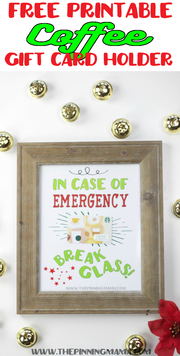 A photo frame with gift card inside and sign that says: in case of emergency break glass
