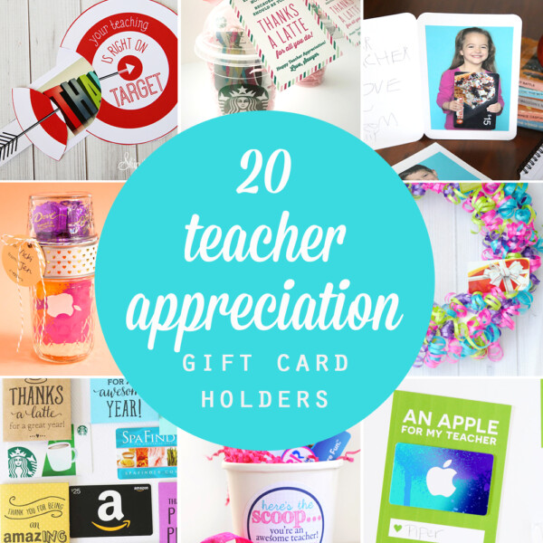 Collage of different teacher appreciation gift card holders