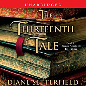 The Thirteenth Tale book cover, with stack of books