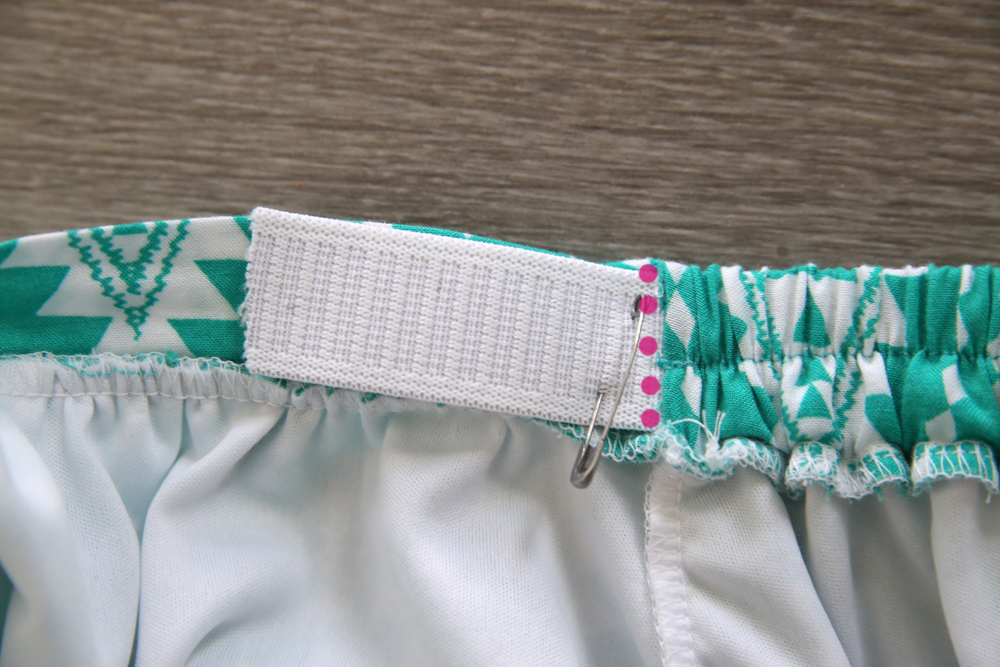 Elastic in the waistband pinned and sewn down when the waistband fits