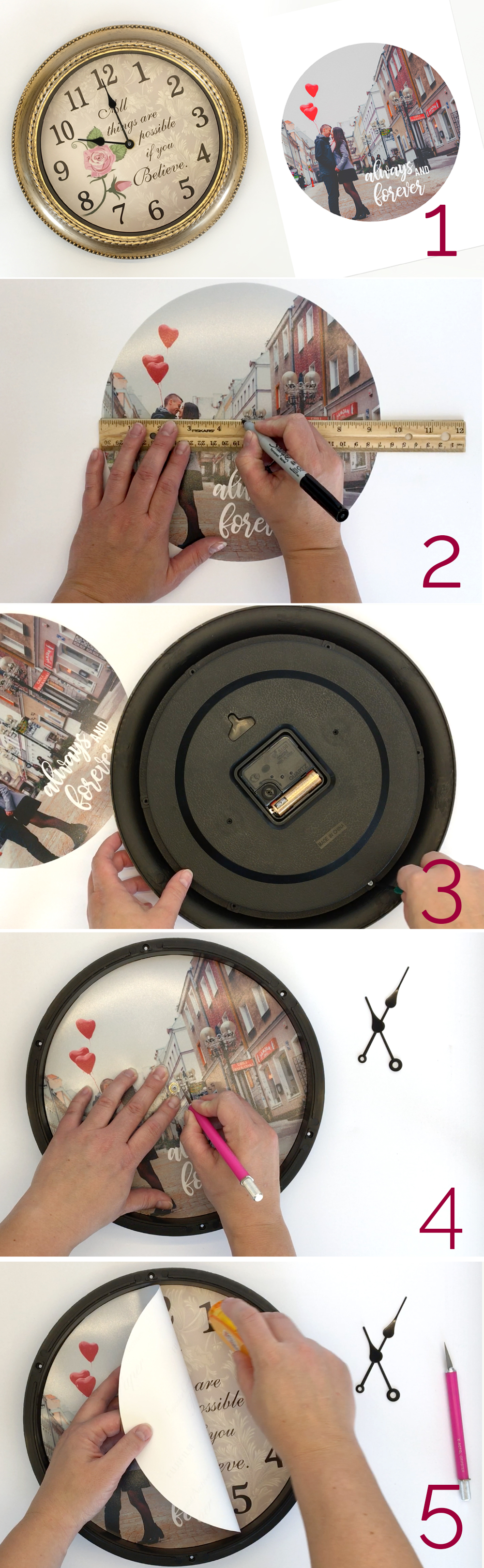 Taking apart a clock to add a photo behind the hands