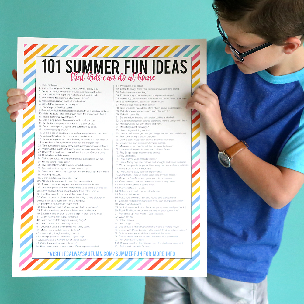 101 summer fun ideas for kids! These are easy, cheap, summer games, crafts and activities that kids can do at home. Good-bye summer boredom!