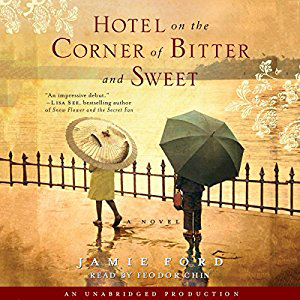 Hotel on the Corner of Bitter and Sweet book cover, with two people walking with umbrellas