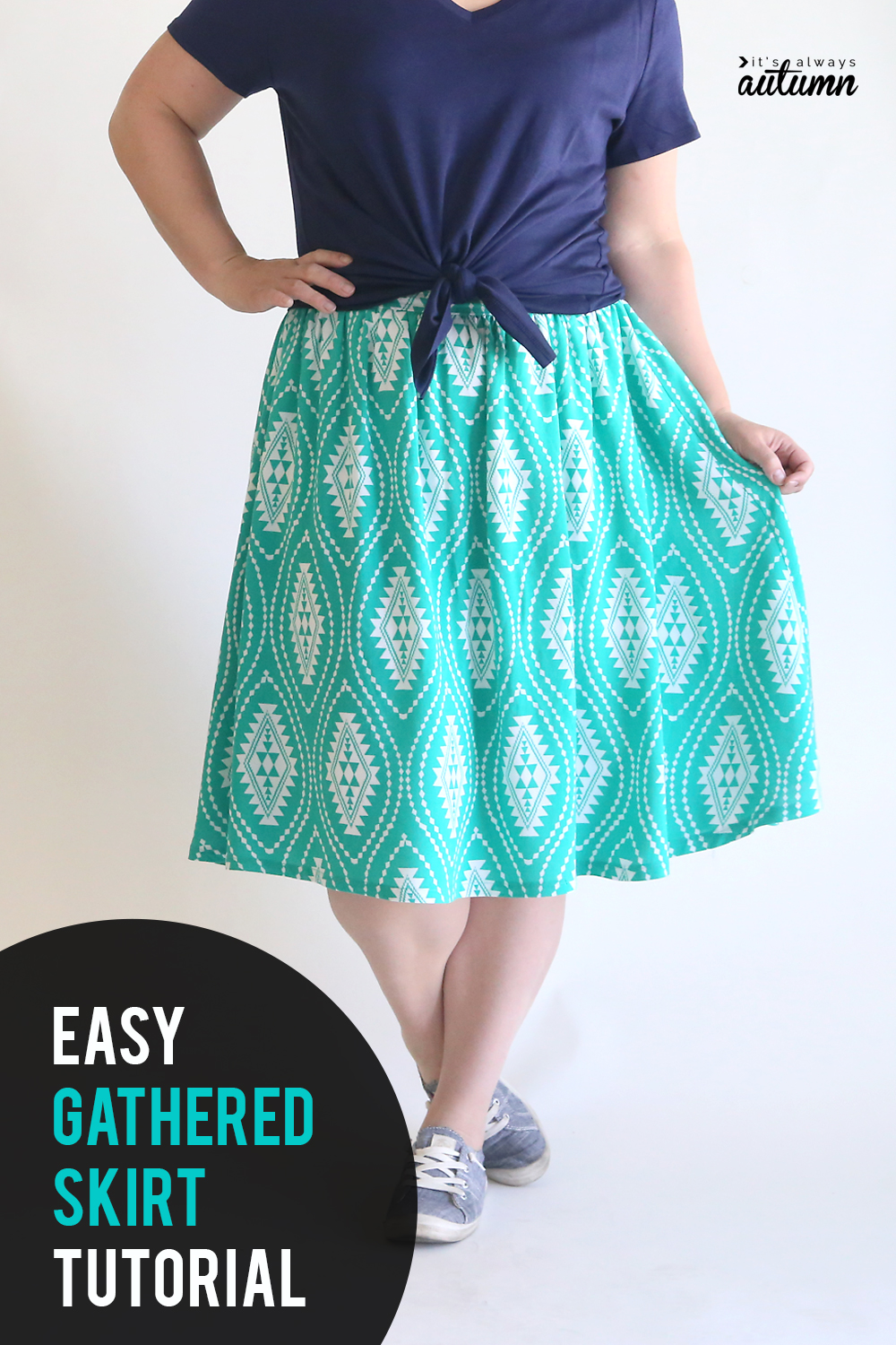 Learn how to make a cute gathered skirt with a flat front waistband.