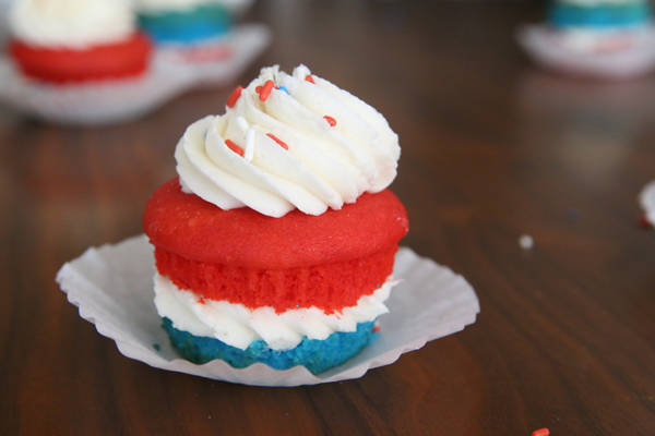 Red, white, and blue layered cupcake